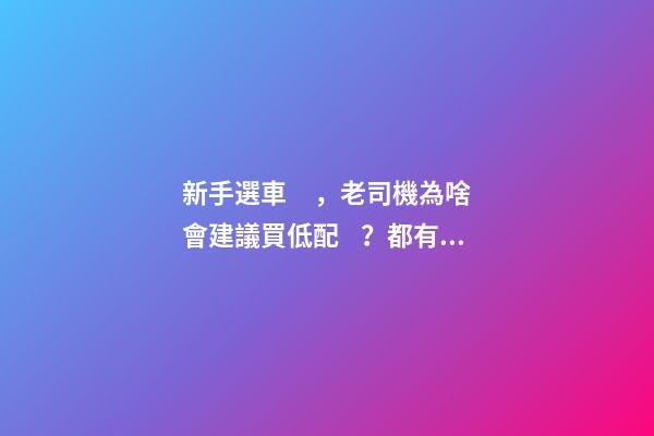 新手選車，老司機為啥會建議買低配？都有哪些玄機？